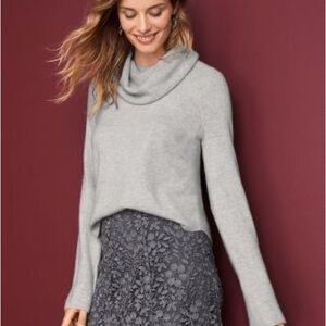 Garnet Hill Light Gray Cowl Neck Sweater
